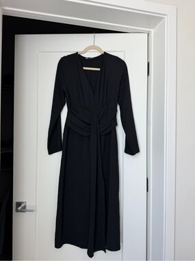 Zara Black Long-Sleeve Wrap Midi Dress